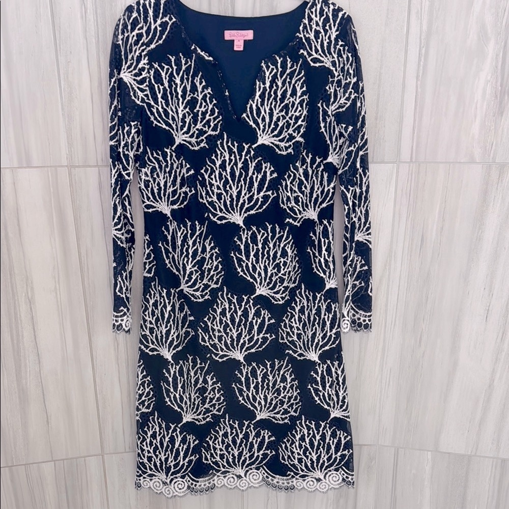 Lilly Pulitzer Navy and White Coral Lace Dress